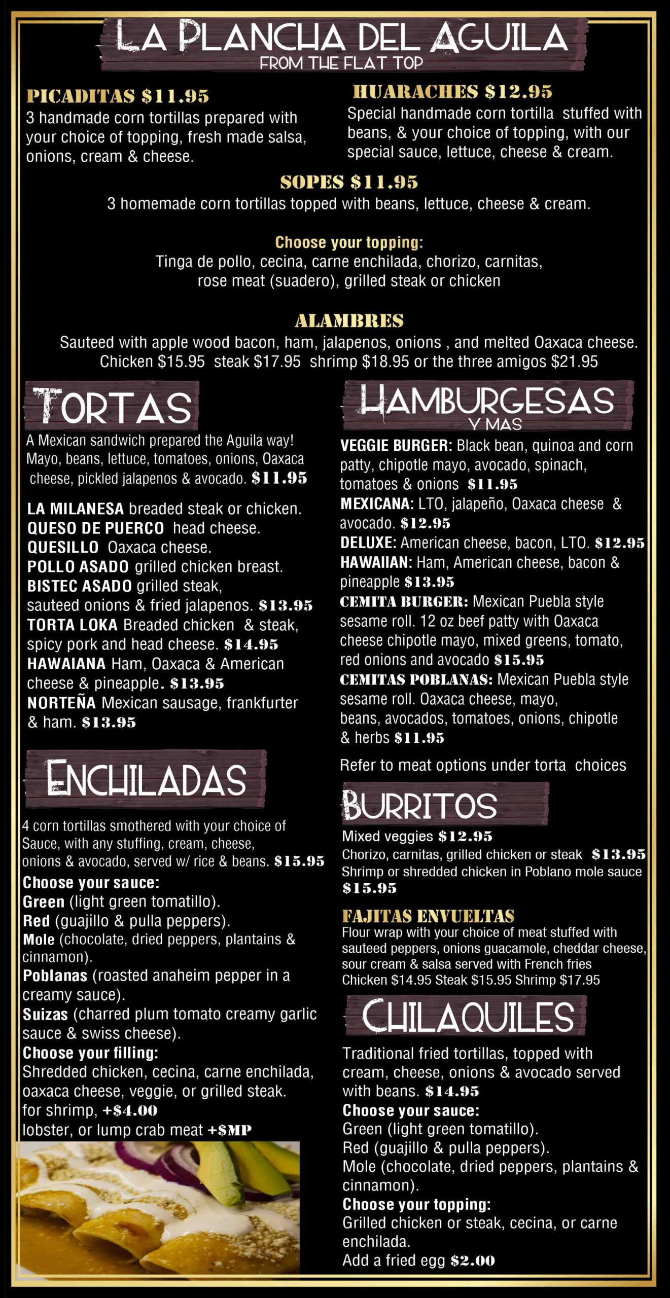 El Aguila Dorada Mexican Restaurant 412 Menu